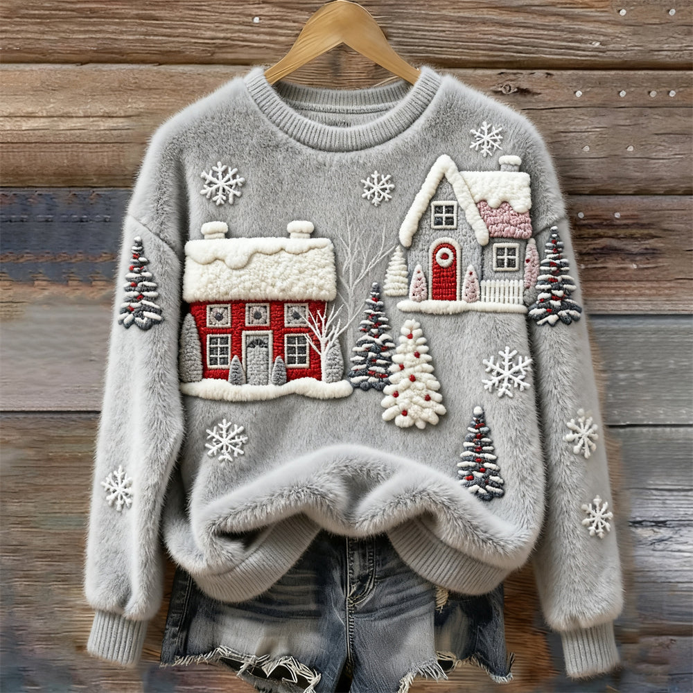 Christmas House Art Women's Cozy Plush Sweater artswardrobe