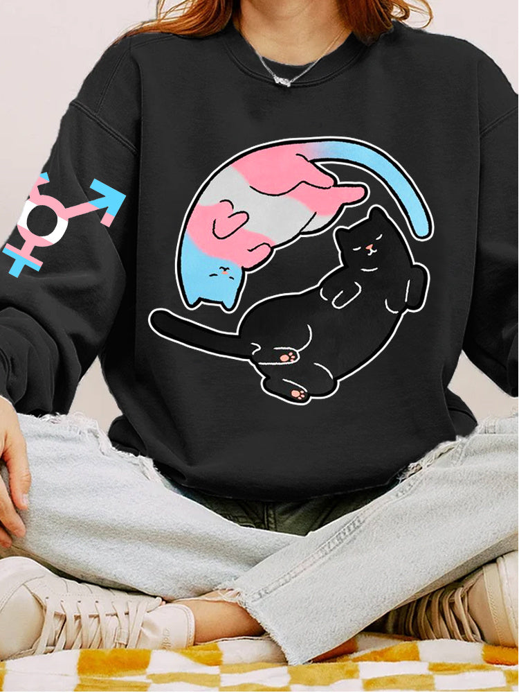 Transgender Cat Yin Yang Lgbt Pride Women's Sweatshirt elevenforest