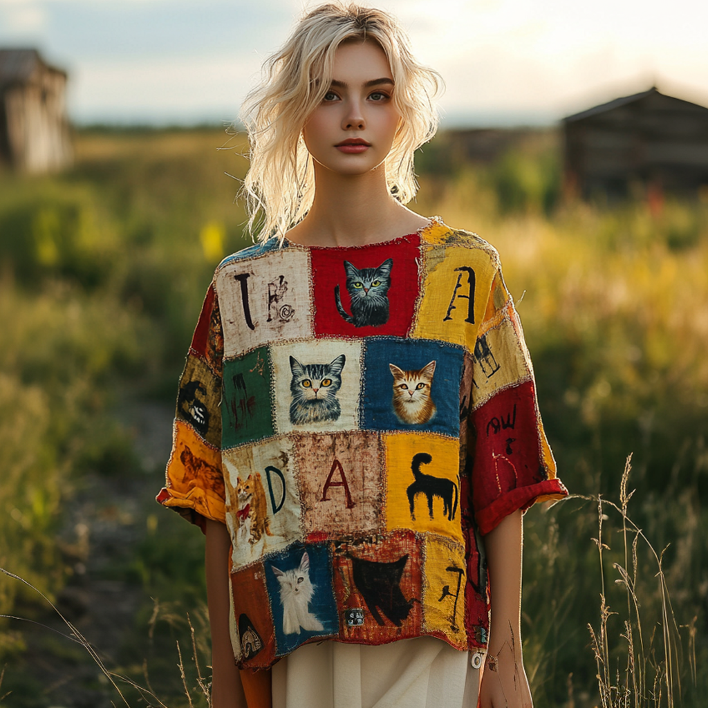 Women's Pop Art Cat Contrast T-shirt elevenforest