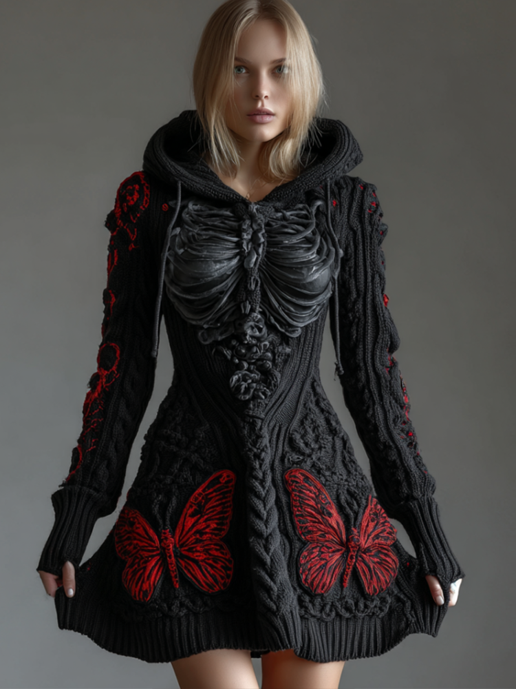 Halloween Blood Butterfly Women's Knit Sweater Dress artswardrobe