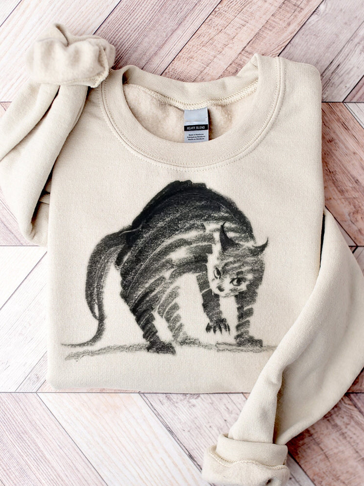Funny Vigilant Black Cat Art Cozy Sweatshirt elevenforest