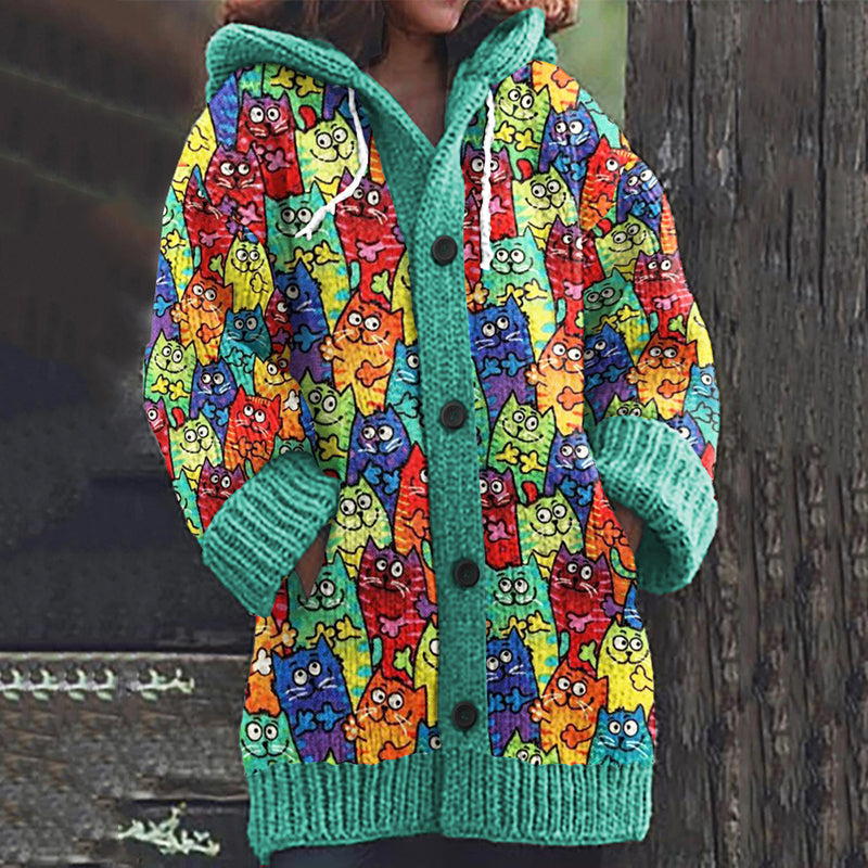 Lovely Cats World Pattern Cozy Cardigan Sweater elevenforest
