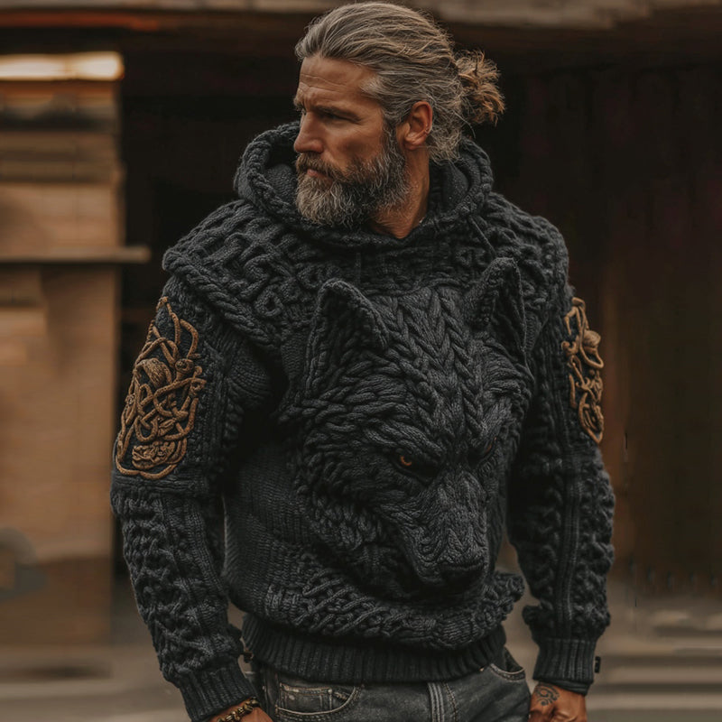 Men's Viking Celtic Wolf Pattern Art Cozy Casual Hooded Sweater artswardrobe
