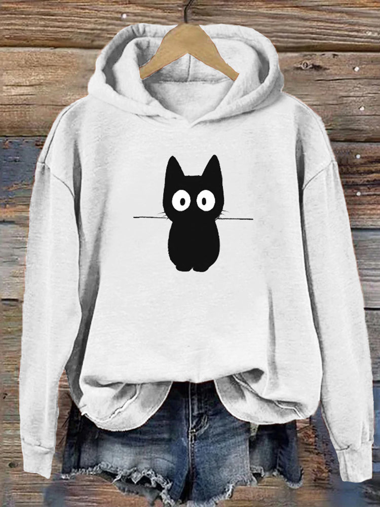 Cute Kitten Holding A Wooden Stick, Funny Hooded Long-sleeved Sweatshirt elevenforest