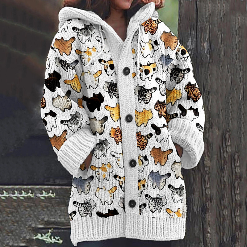 Vintage Fun Cat Knitted Jacquard Women's Cardigan Sweater elevenforest