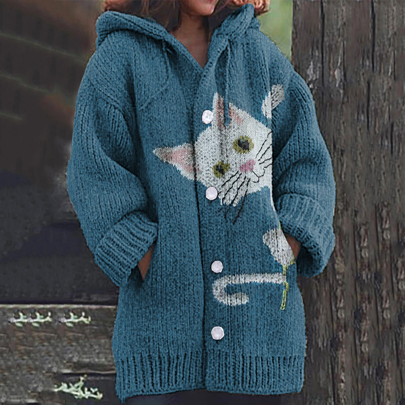 Vintage The Peeping Kitten Art Print Cozy Button Sweater elevenforest