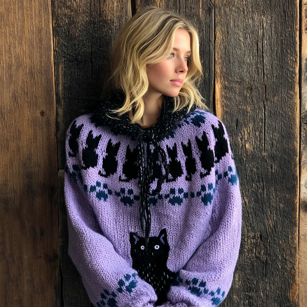 Vintage Fairman Island Cat Hooded Sweater elevenforest