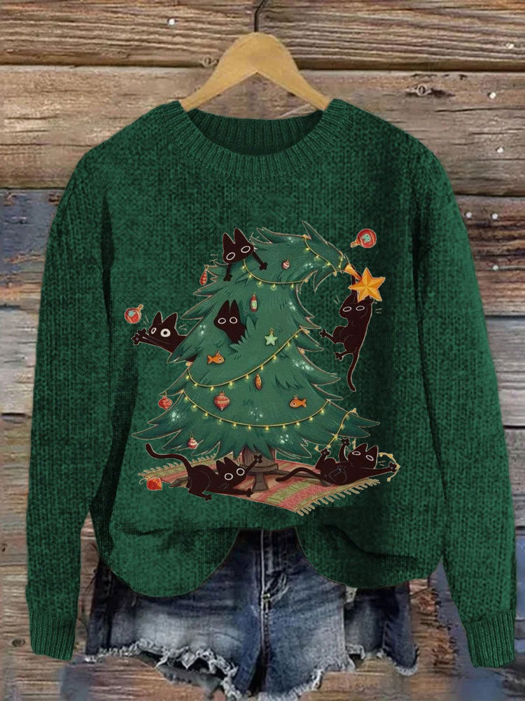 Women's Christmas Cute Pet Cat Printed Hoodie elevenforest