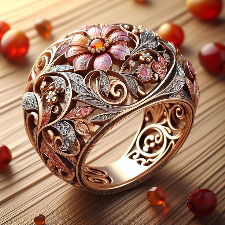 Exotic Hollow Pink Blossom Enamel Ring