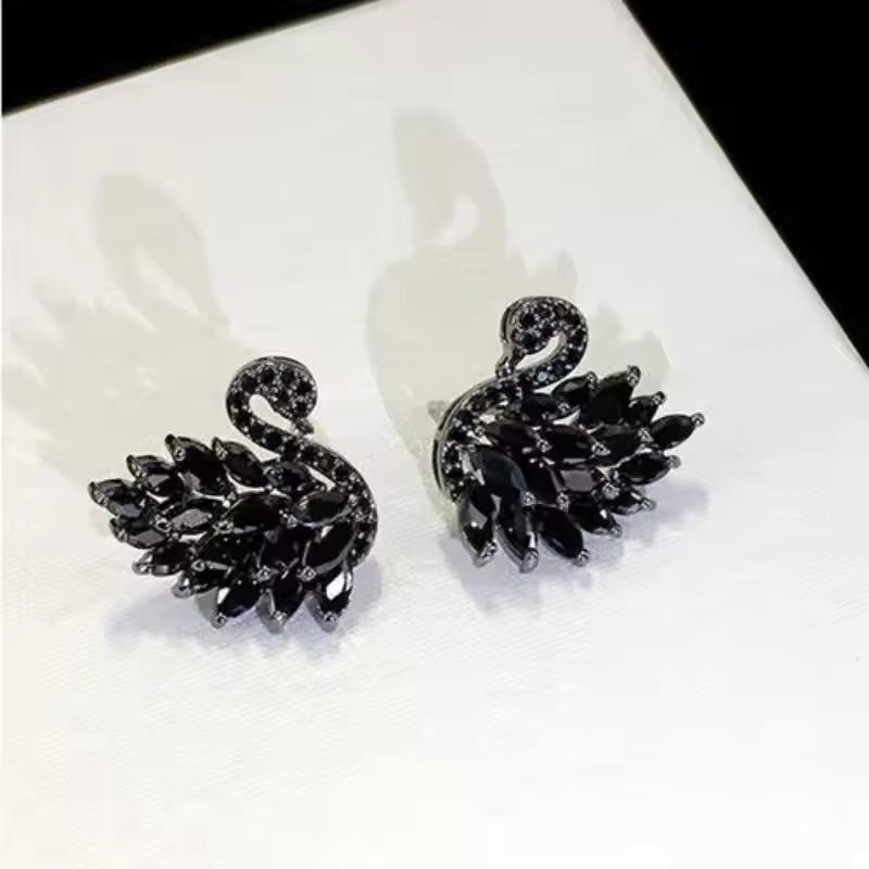 Black Crystal Swan Earrings