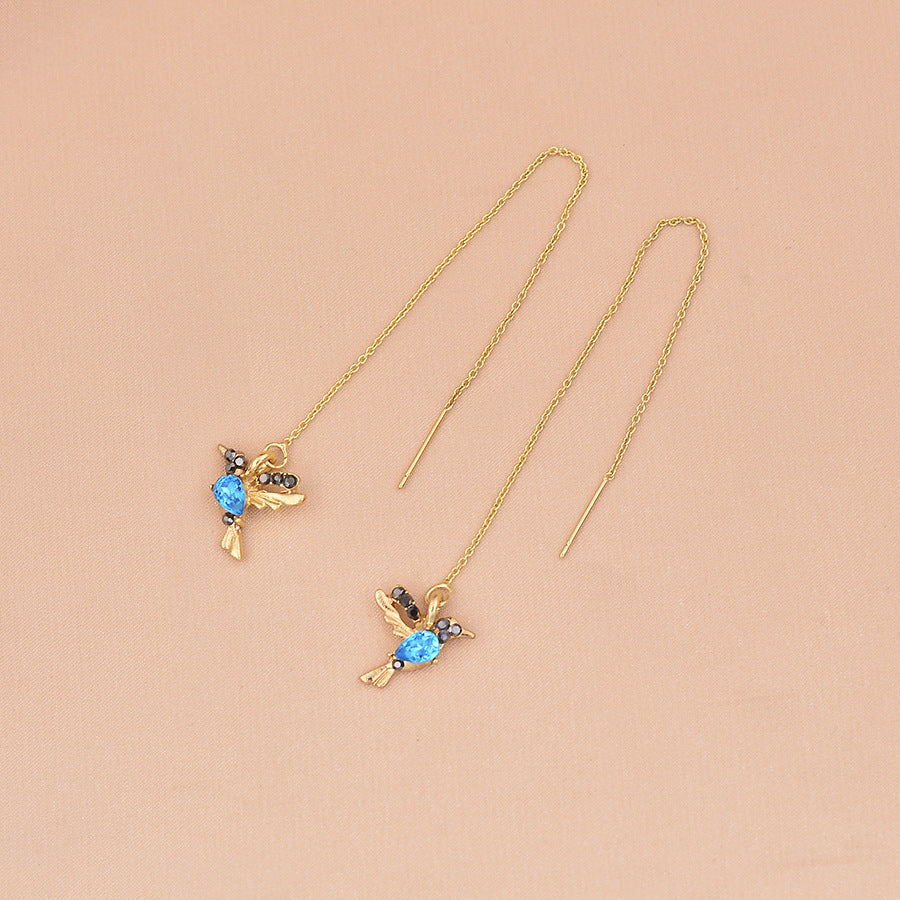 Blue Crystal Bird Earrings
