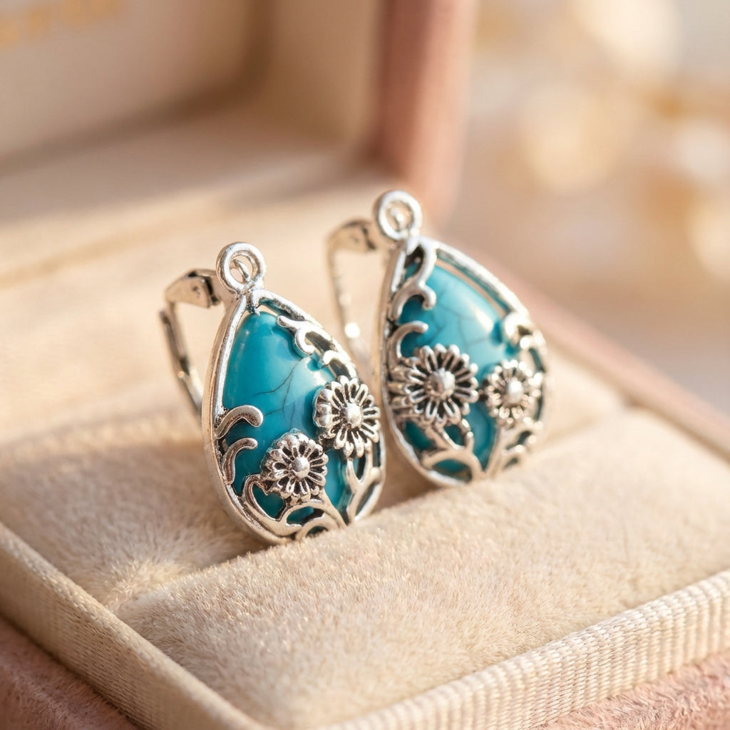 Bohemian Turquoise Flower Earrings