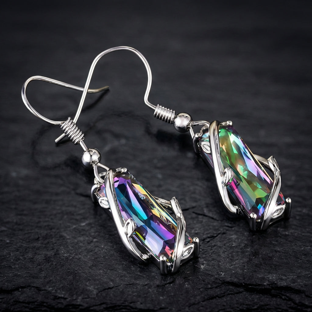 Crystal Colorful Stone Dangle Silver Earrings
