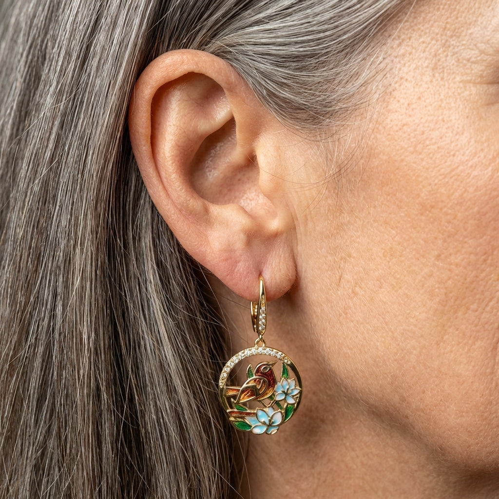 Bird Flower Earrings
