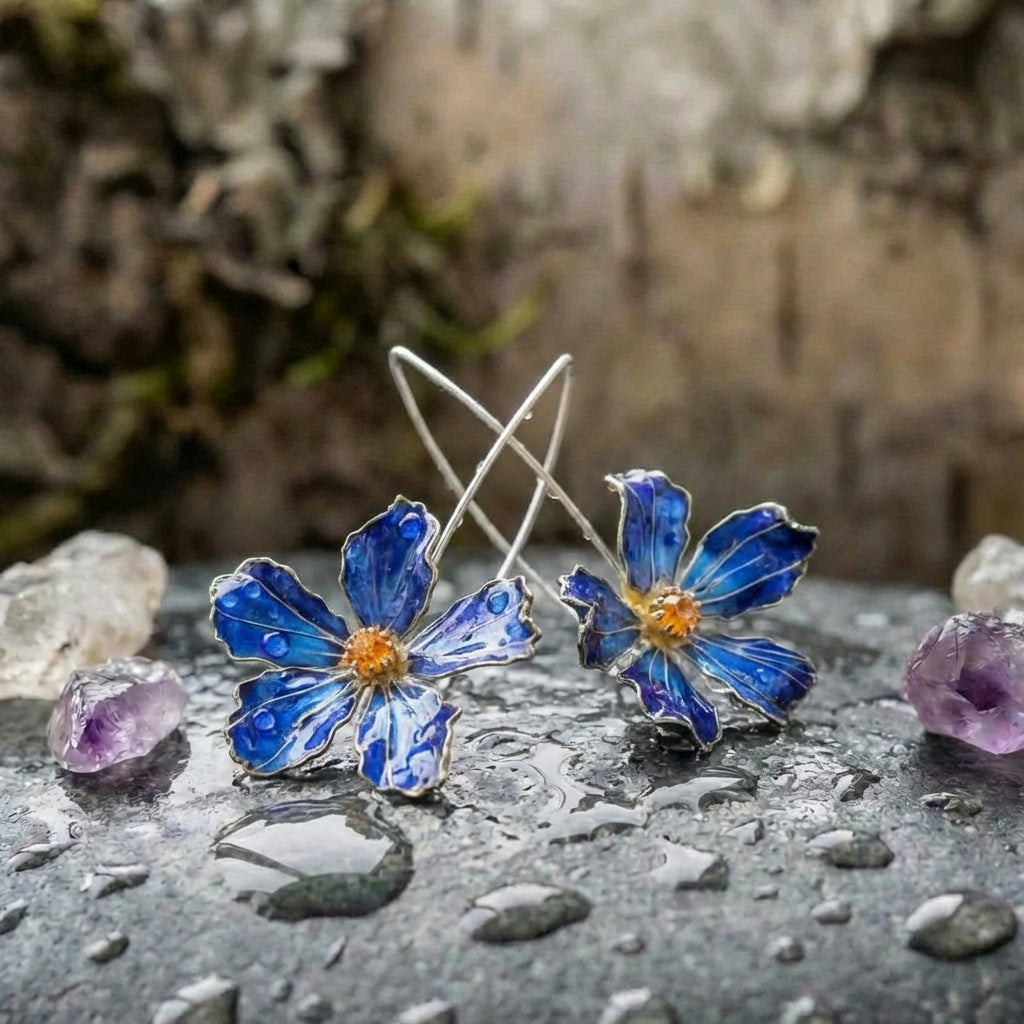 Elegant Blue Flower Earrings