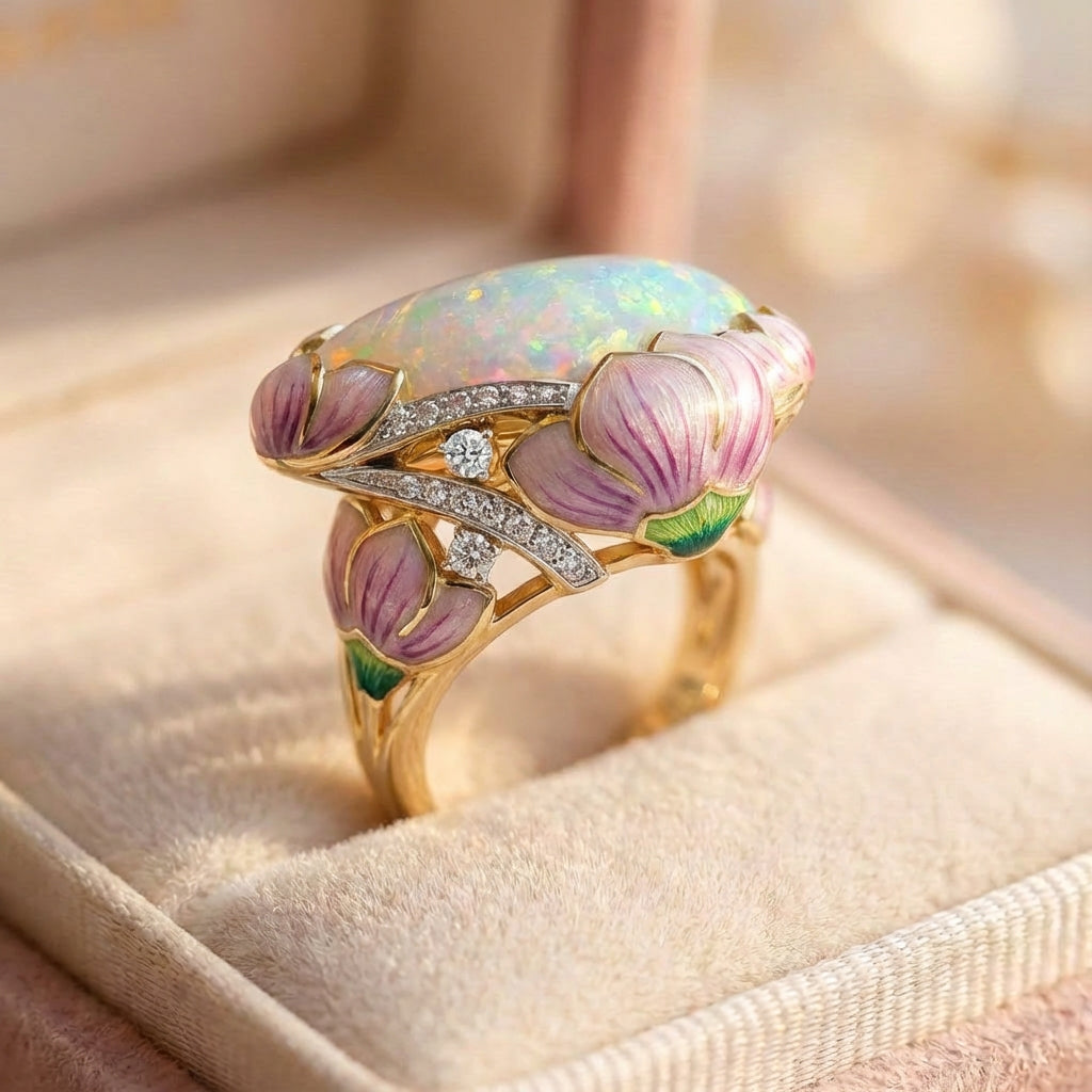 Elegant Lotus Opal Ring
