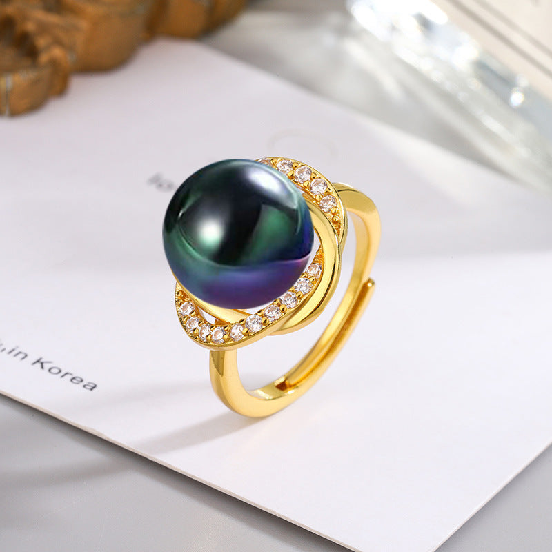 Elegant Pearl Turquoise Gold Ring