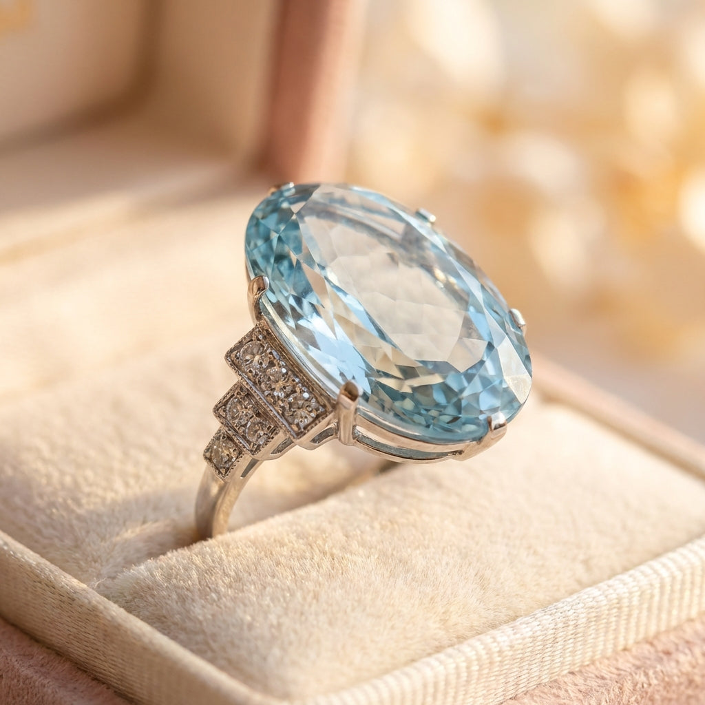 Elegant Sky Blue Oval Ring