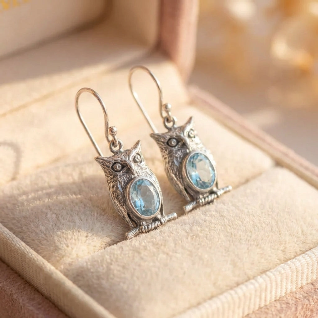 Vintage Owl Crystal Earrings