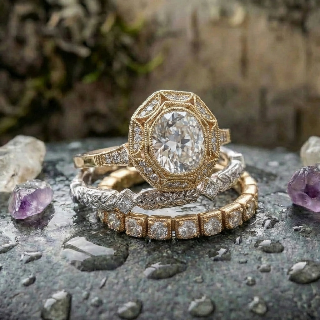 Vintage Crystal Ring Set
