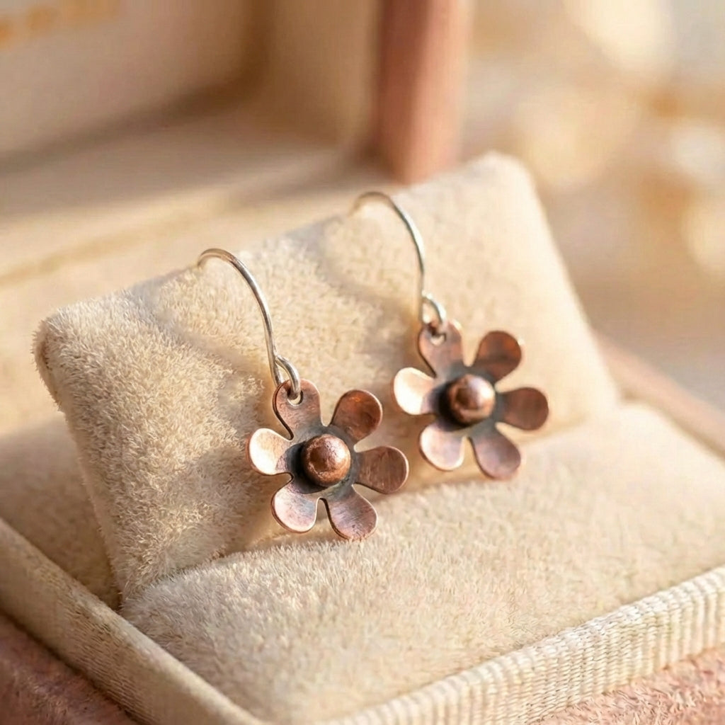 Vintage Copper Flower Earrings