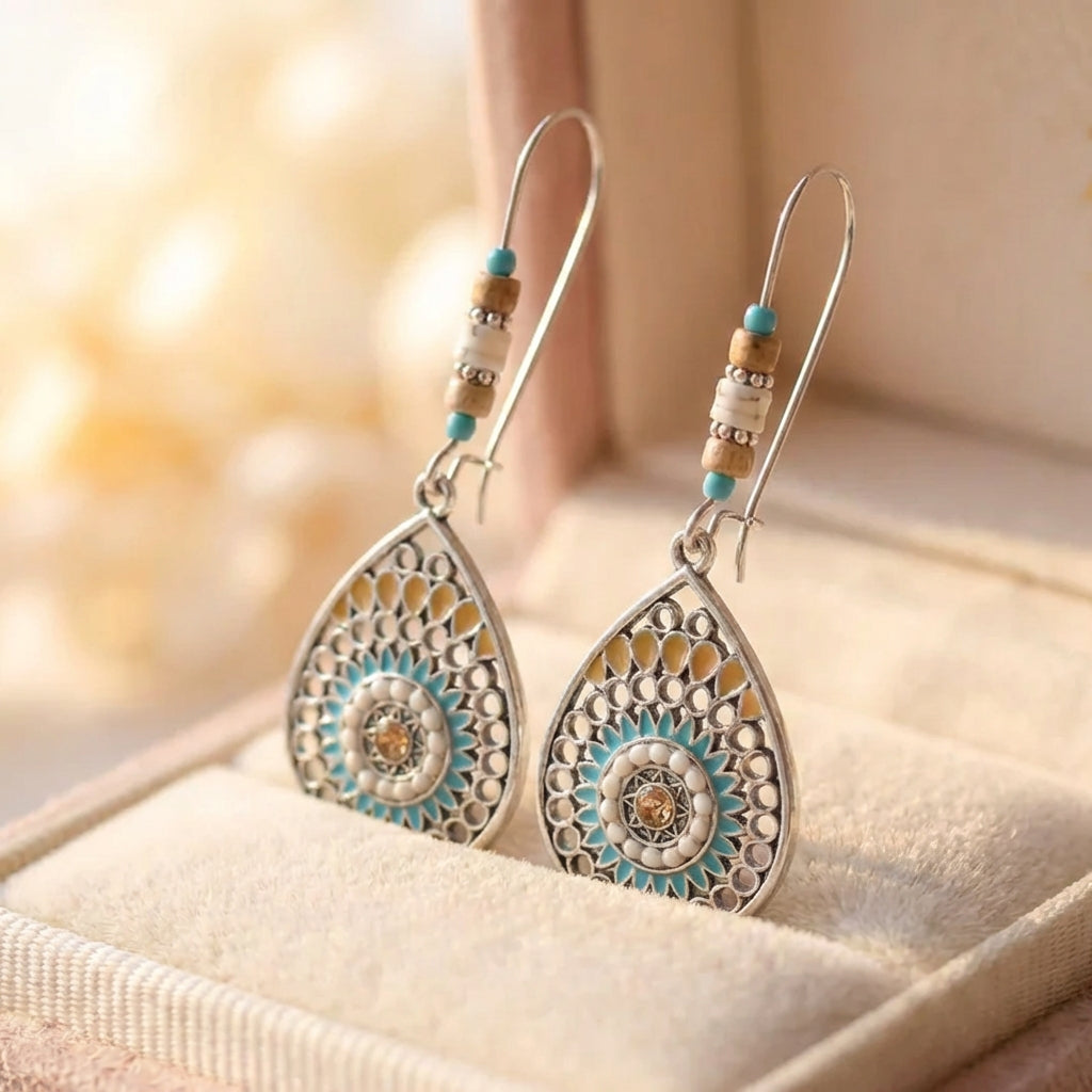 Bohemian Turquoise Flower Earrings