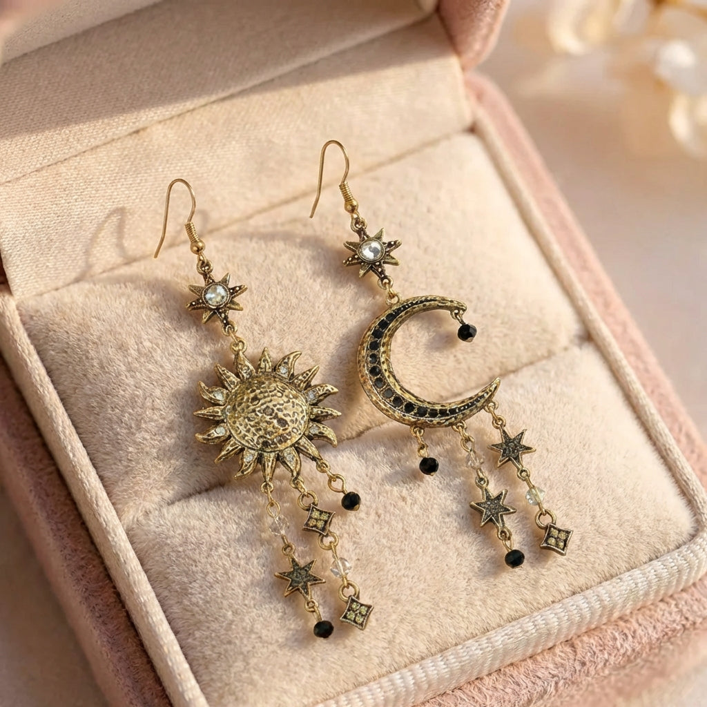 Vintage Dangling Sun & Moon Earrings