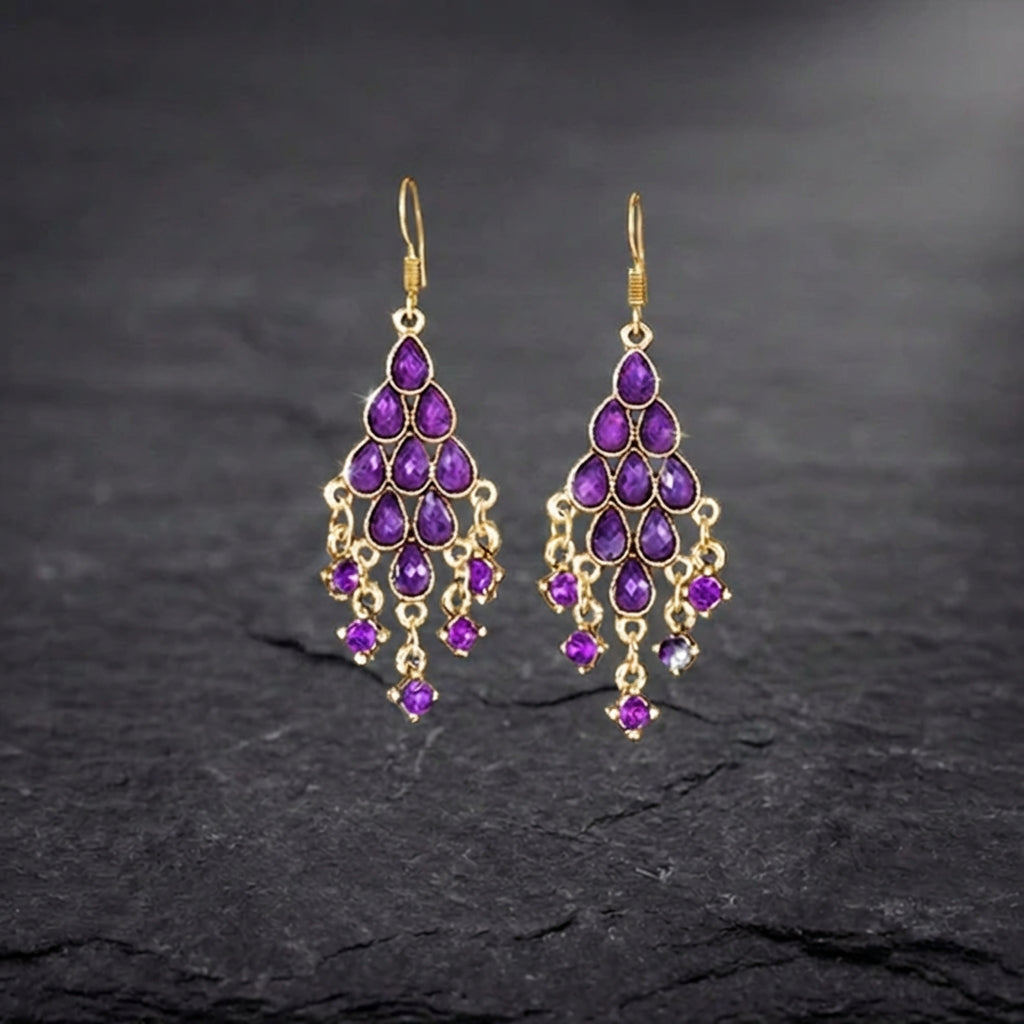 Bohemian Purple Beaded Tassel Earrings