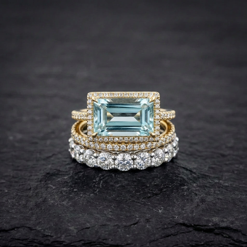 Vintage Silver Turquoise Glass Ring Set