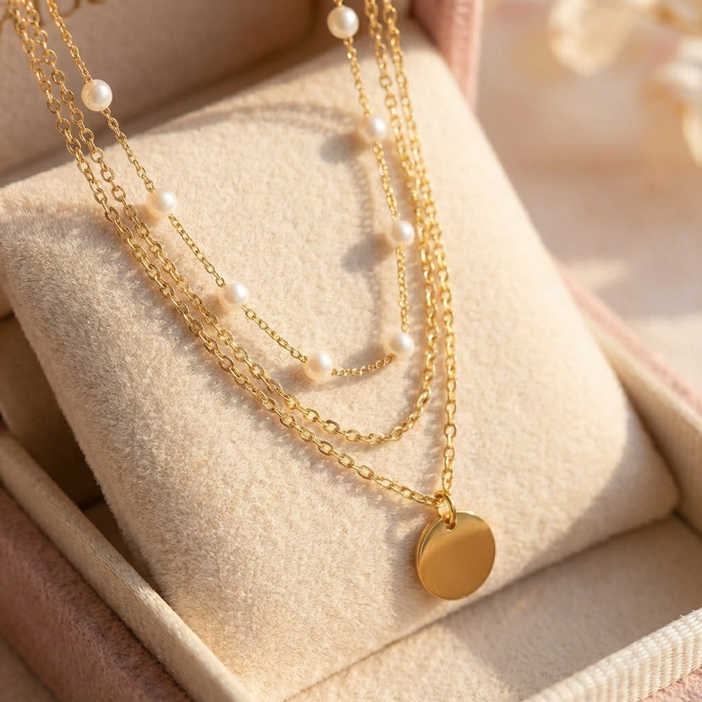 Gold Plated Necklace With Pearls In Gold