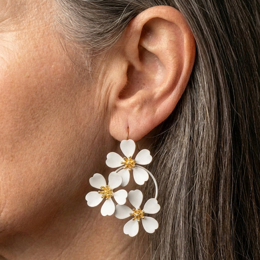 White Flower Dangling Earrings