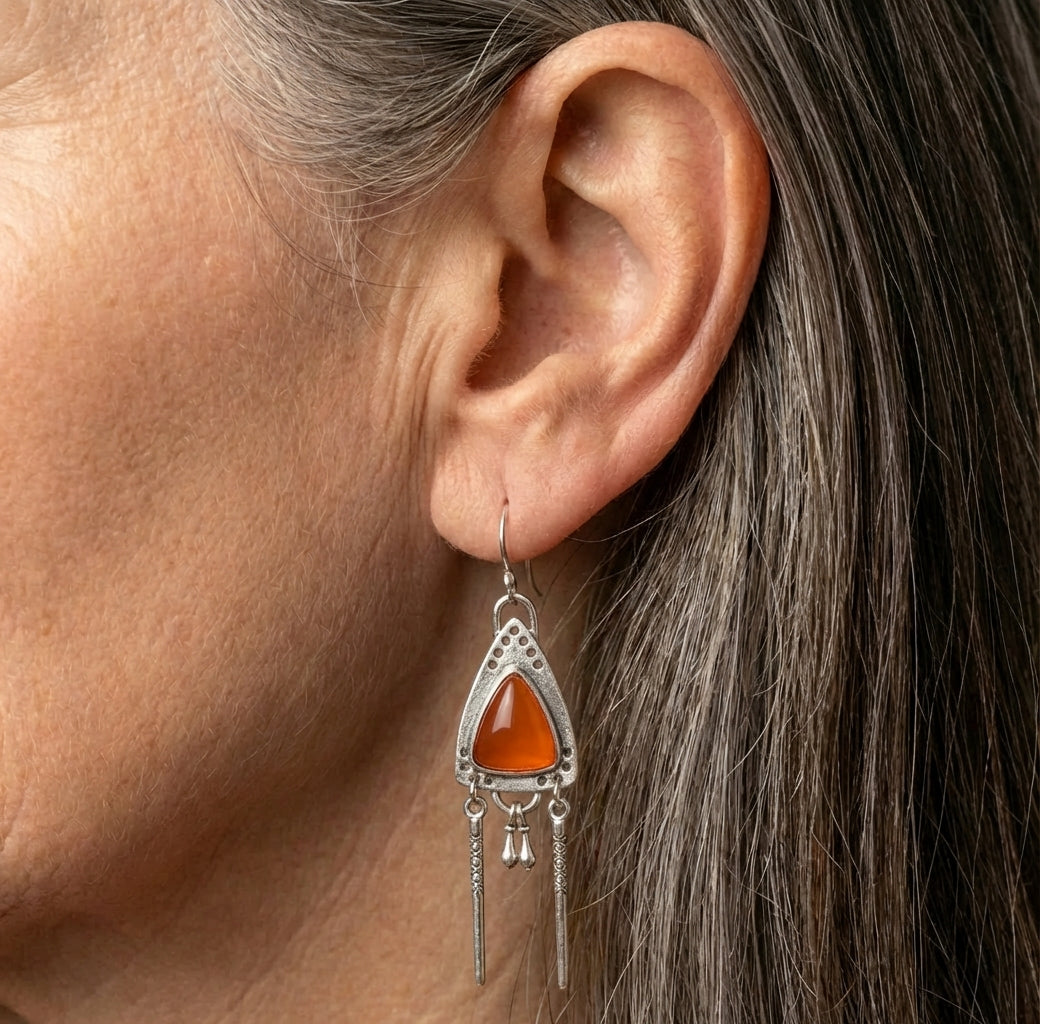 Tribal Triangle Amber Earrings