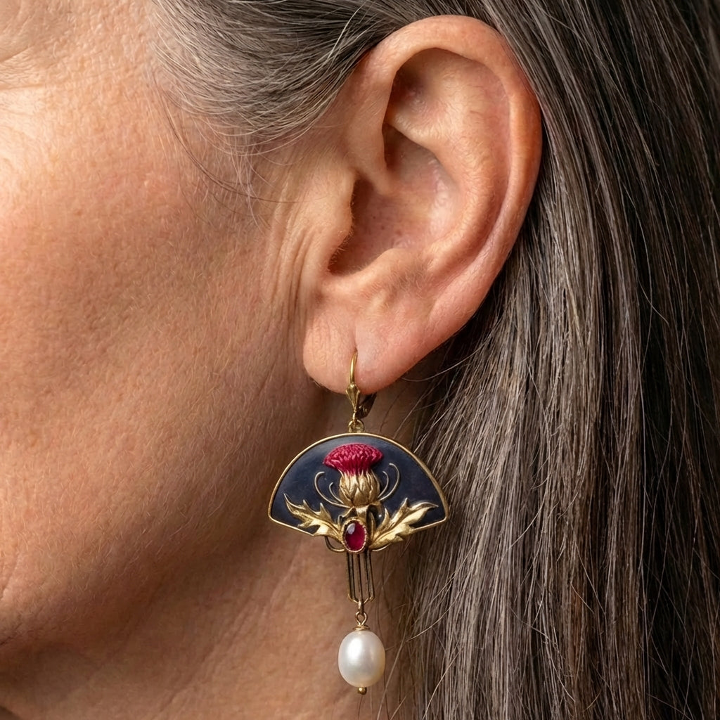 A Earring Set With Pearls and Red Crystal