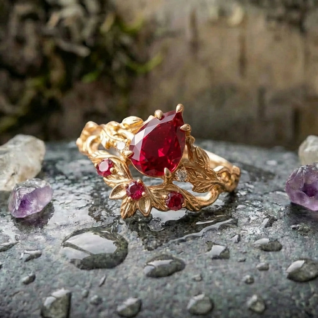 Vintage Ruby Flower Ring