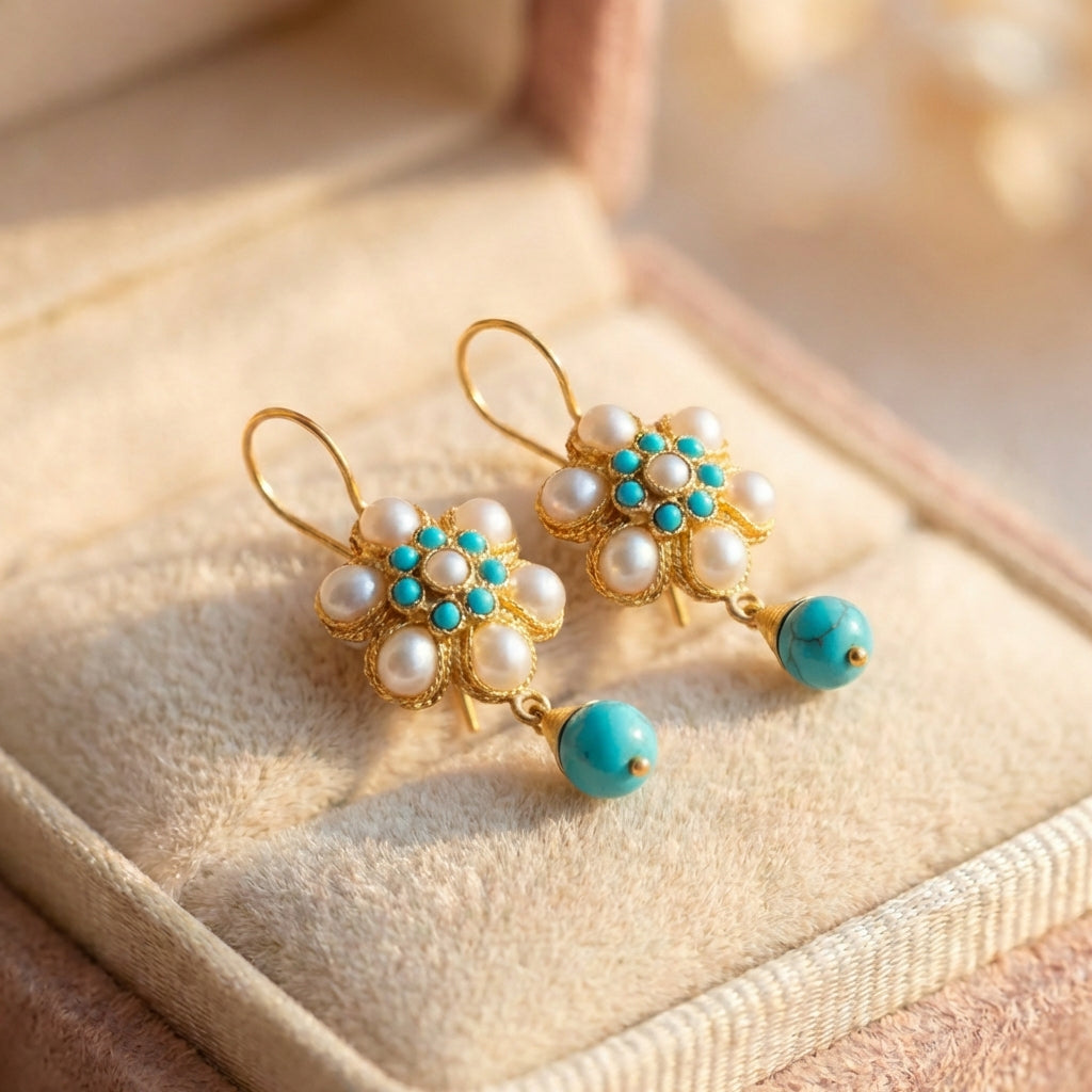 Vintage Turquoise Pearl Earrings