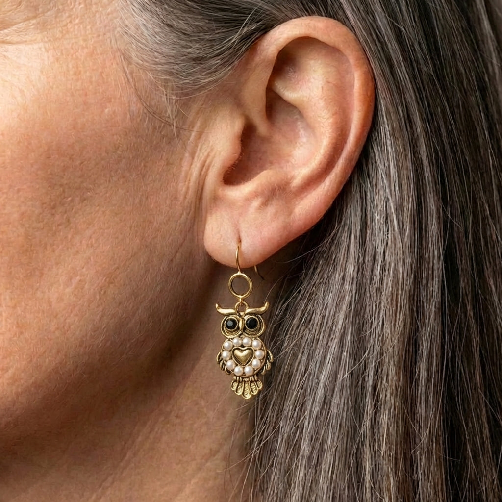 Pearl Owl Earrings