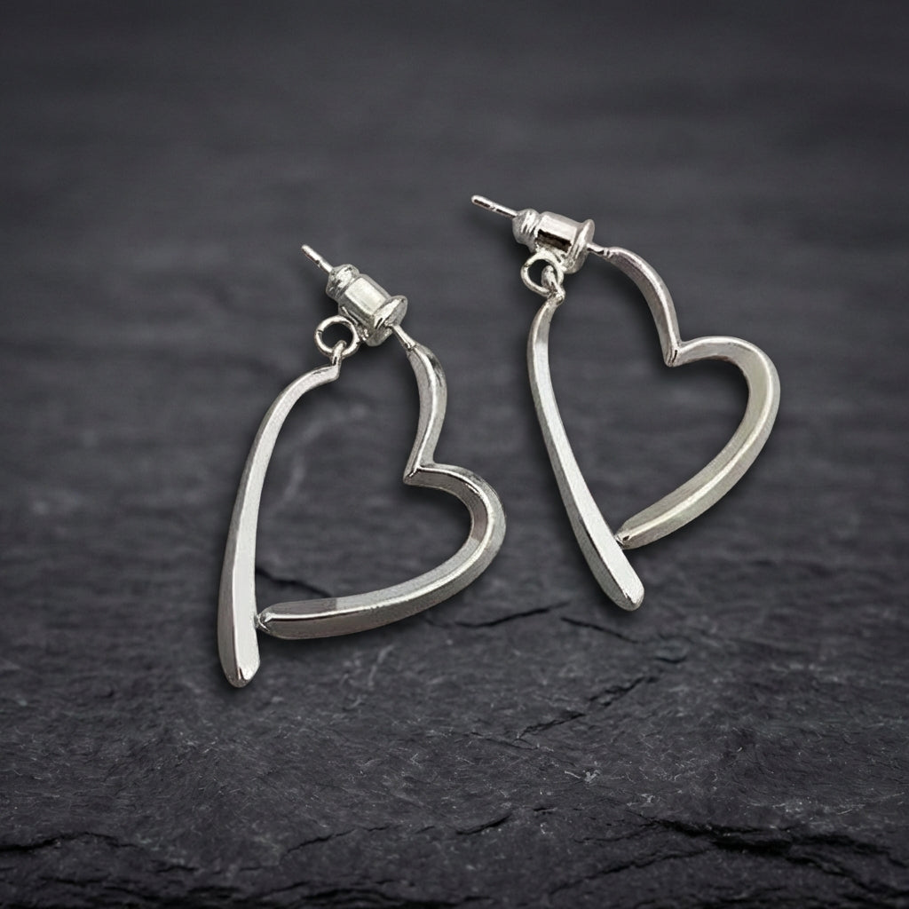 Heart Shaped Pendant Silver Earrings