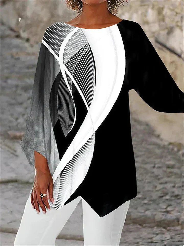 LD | Stijlvolle blouse met geometrische print en lange mouwen