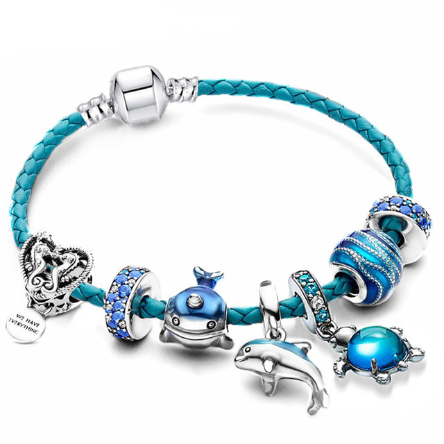Oceano Bracelet + Charms Included In Leather And Silver