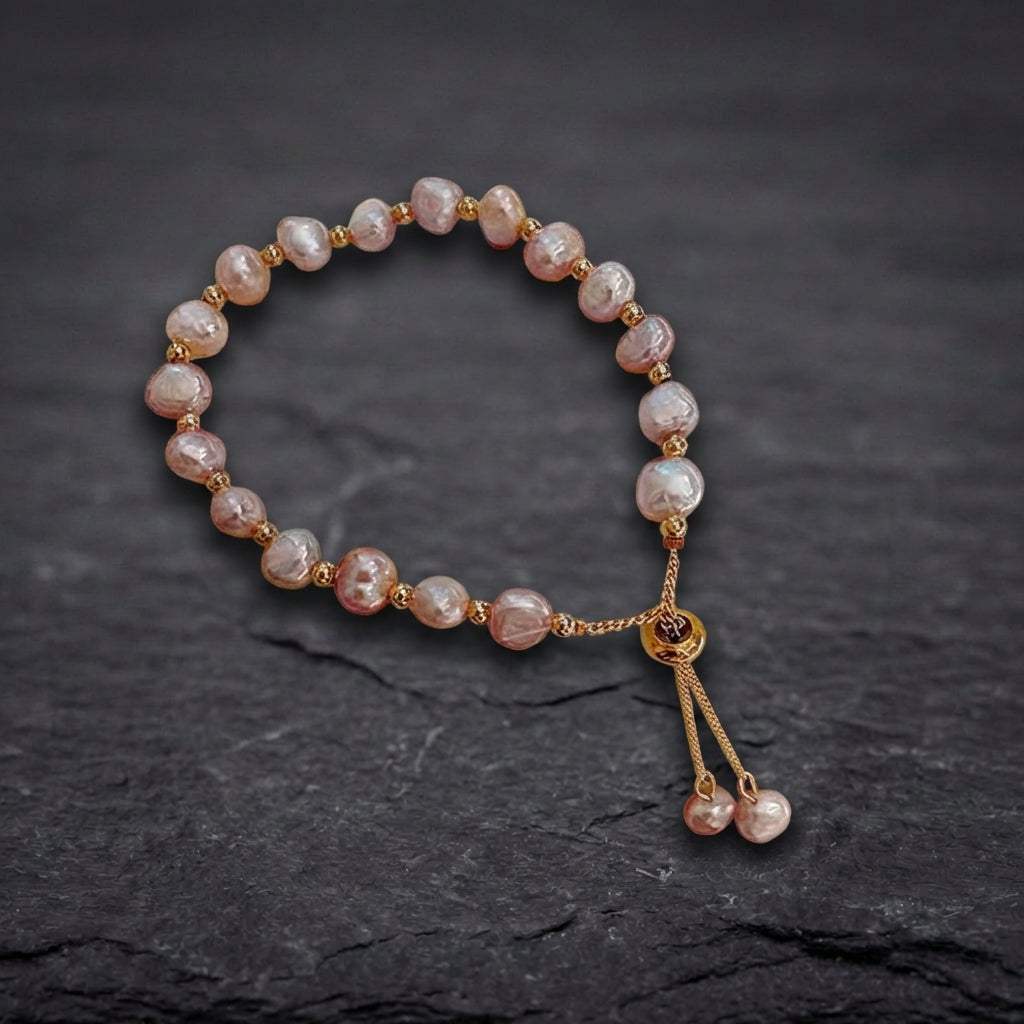 Pink Pearls In Gold Bracelet