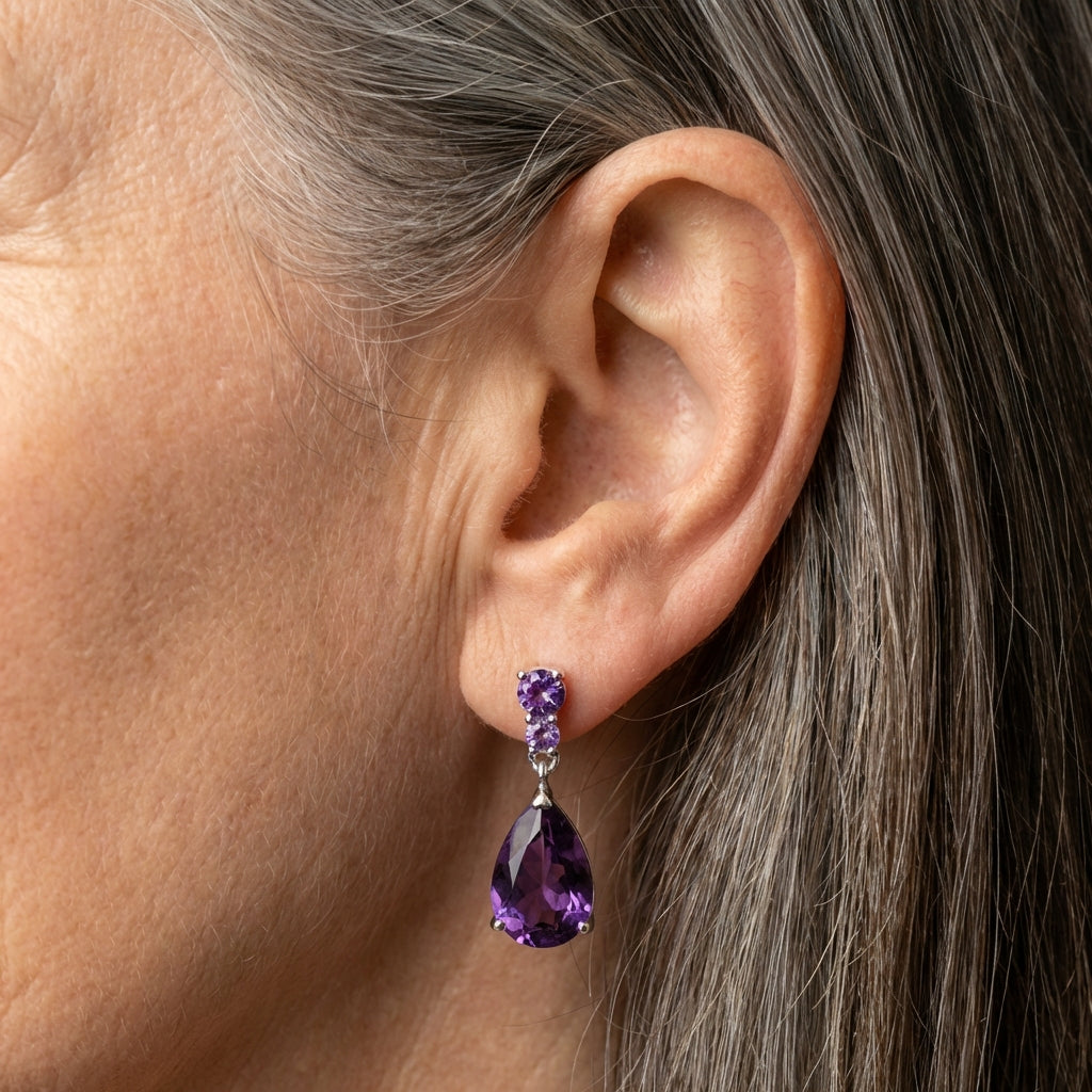 Purple Stone Waterdrop Earrings