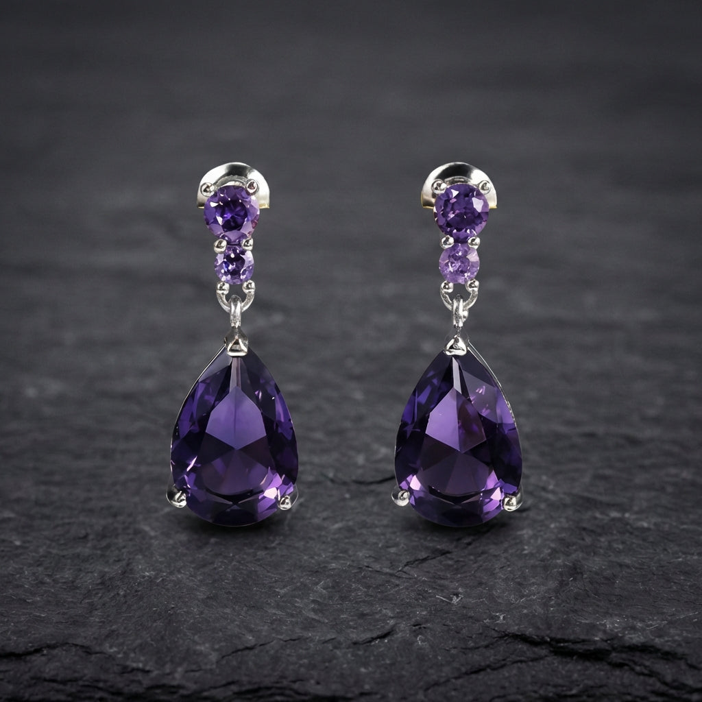 Purple Stone Waterdrop Earrings