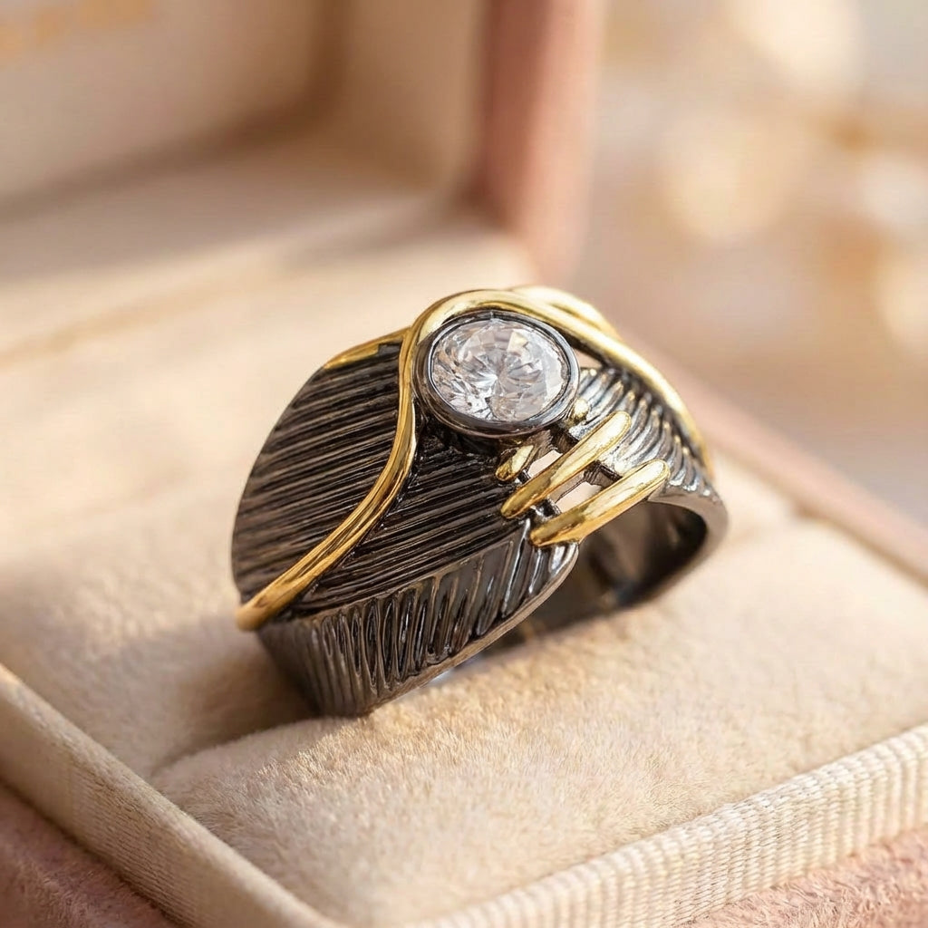 Statement Cz Feather Ring