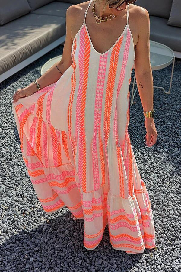 LD Lange cami-jurk met etnische print