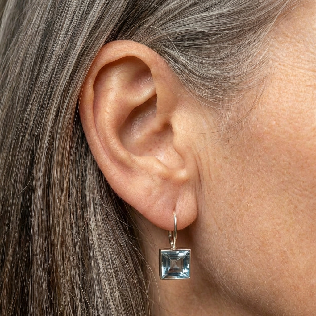 Blue Cubic Glass Earrings