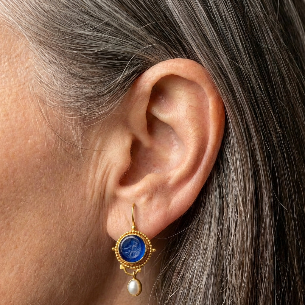 Blue Pearl Gold Earrings