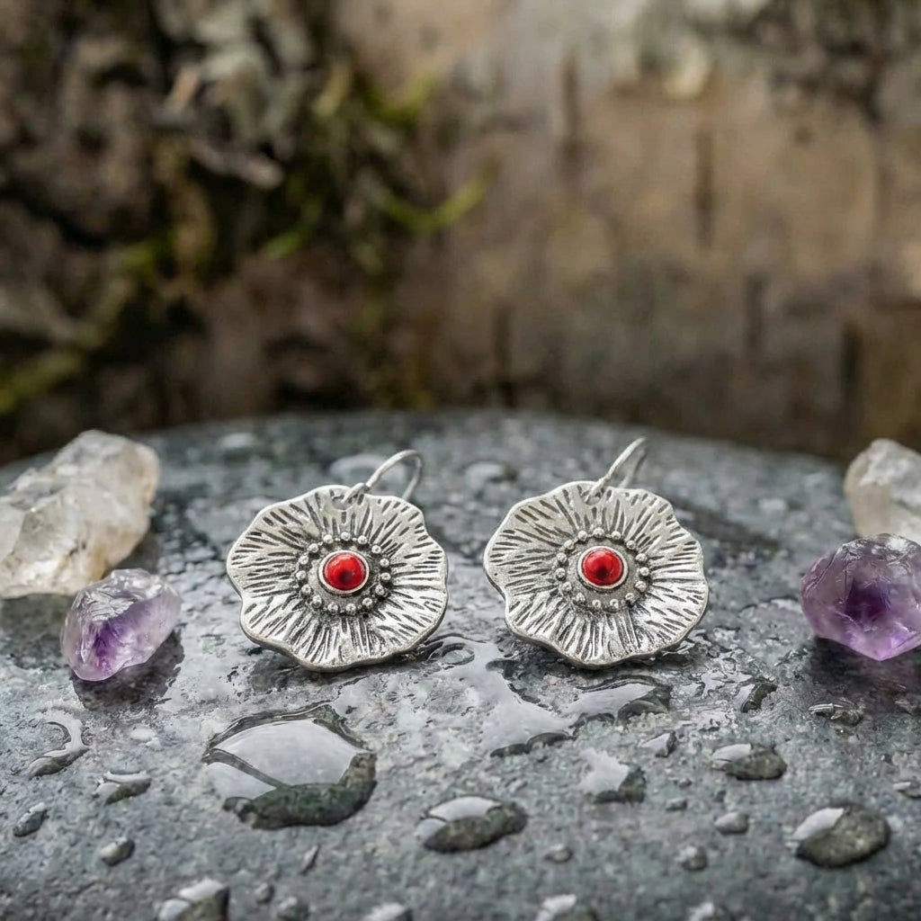 Vintage Flower Red Earrings