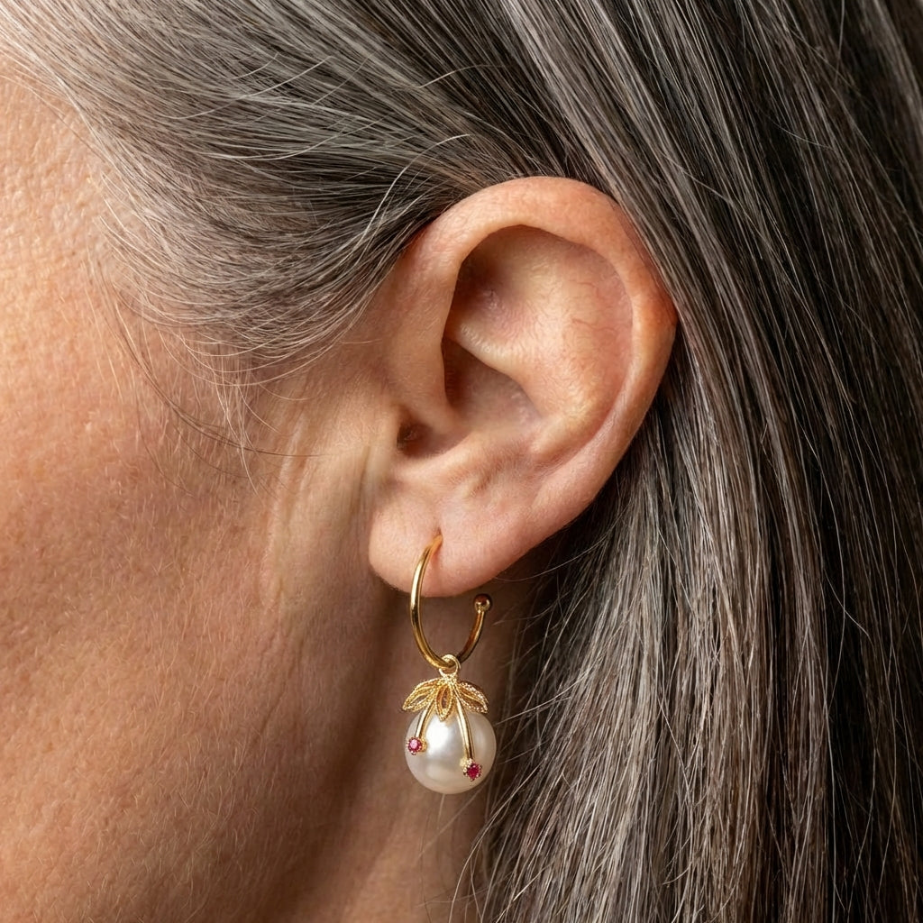 Gold & Pearl Cherry Earrings