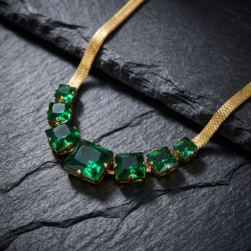 Vintage Green Crystal Zircon Necklace