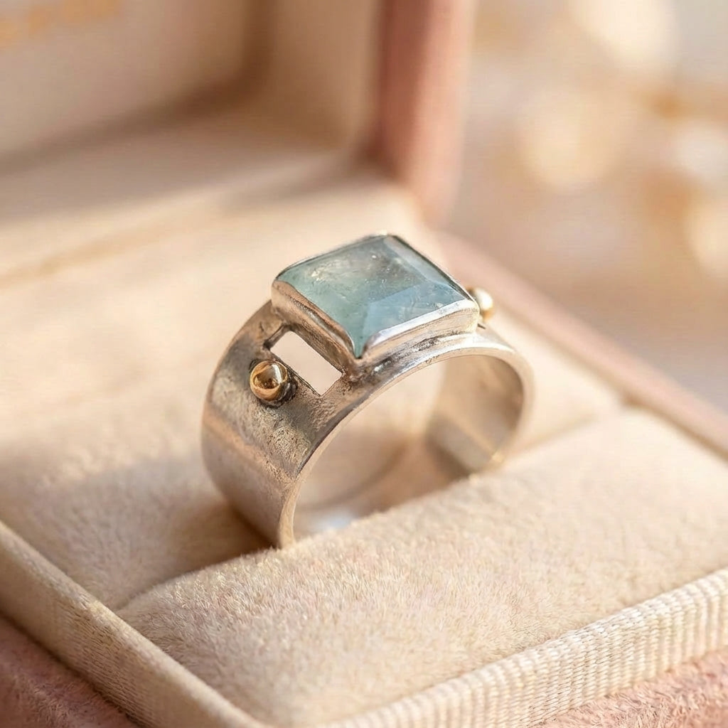 Vintage Green Square Moonstone Ring